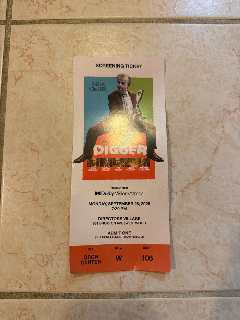 RARE Warner Bros. Pictures Digger Los Angeles Film Premiere Ticket